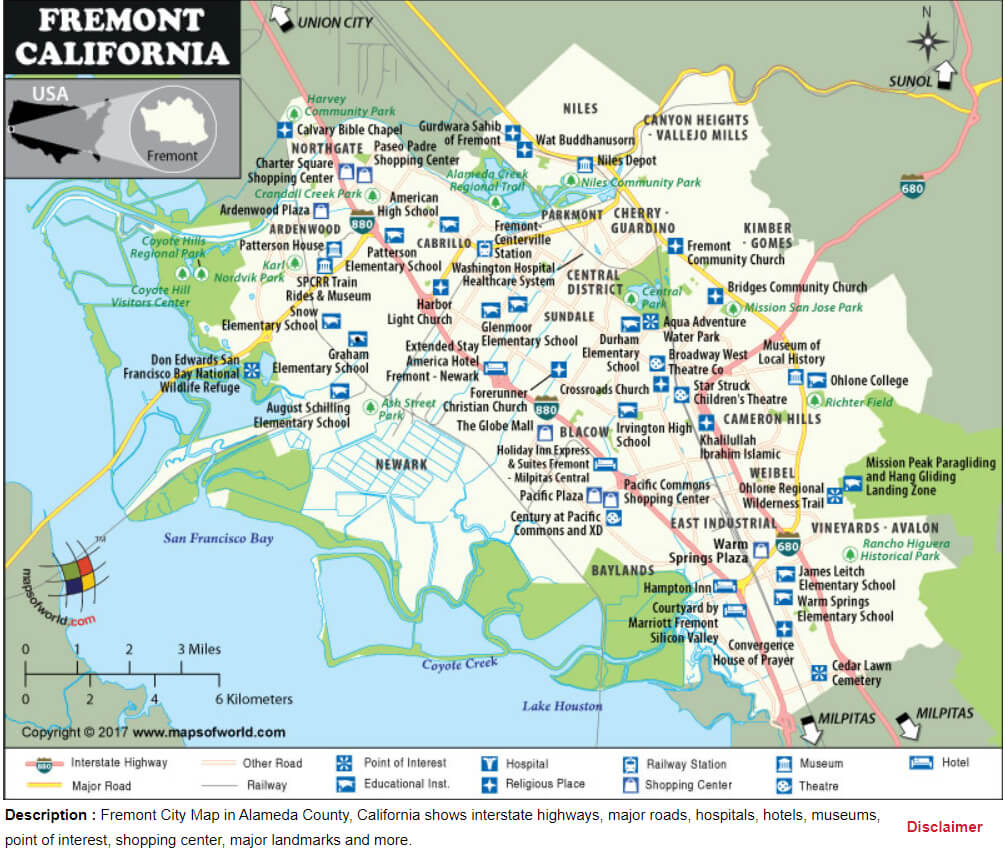 Fremont Ville Carte dans Alameda comte californie